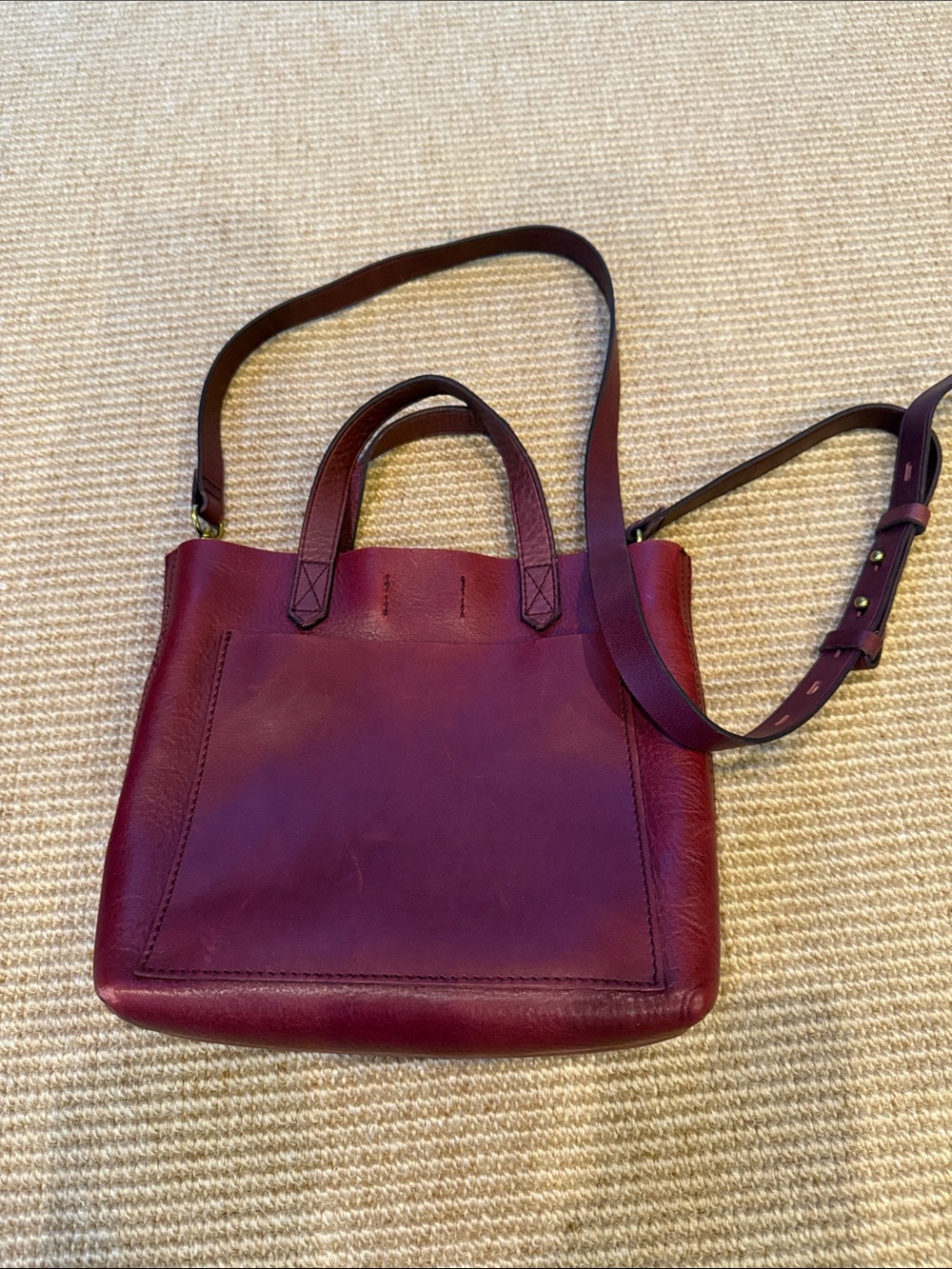 Madewell Small Transport Crossbody Bag w/ English Saddle Leather- Dark Cabernet